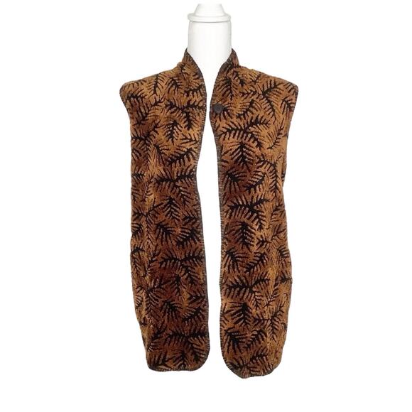 Coldwater Creek Vintage Brown & Black Fern Printed Fleece Vest Small - Picture 3 of 8